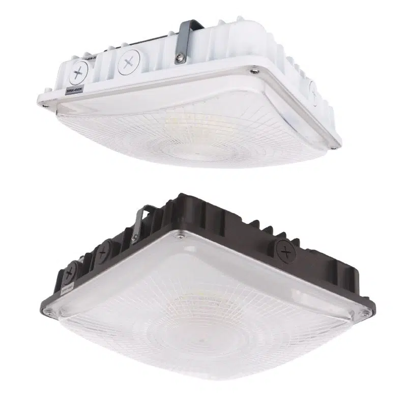 Product Luz LED ajustable para marquesina de 30/45/63 vatios | 4000 a 8500 lúmenes | 4000 K/5000 K ajustable | 100-277 V | Acabado en bronce o blanco LLS-X-CPS-63A-CC-C-800×800-1.webp