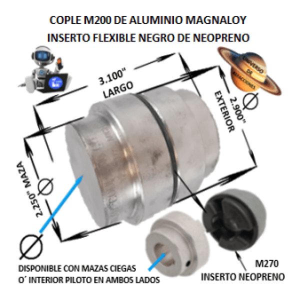 Product M200 COPLE MAGNALOY ALUMINIO INSERTO NEGRO EXTERIOR 2.900″ LARGO 3.100″ M200-N-COPLE-MAGNALOY-INSERTO-NEGRO-M270-N-OSUNA-BALERO-UNIVERSO-DE-REFACCIONES.png