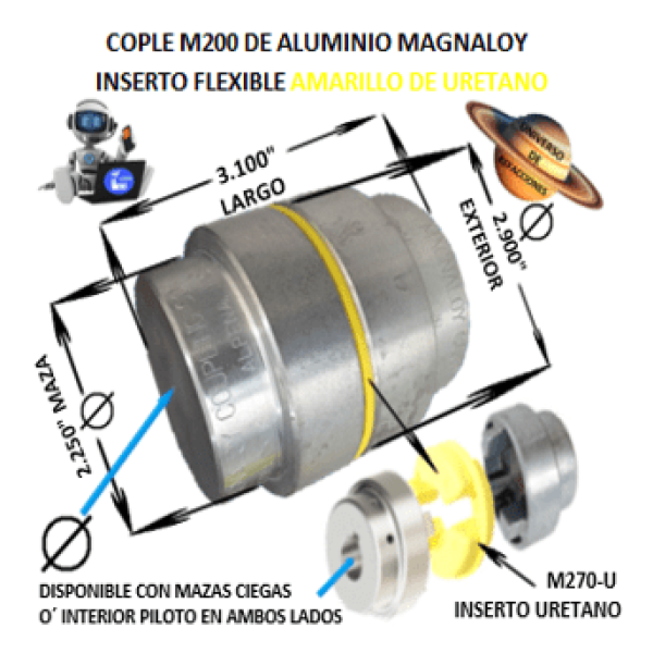 Product M200-U COPLE MAGNALOY ALUMINIO INSERTO AMARILLO EXTERIOR 2.900″ LARGO 3.100″ M200-U-COPLE-MAGNALOY-INSERTO-AMARILLO-M270-U-OSUNA-BALERO-UNIVERSO-DE-REFACCIONES.png
