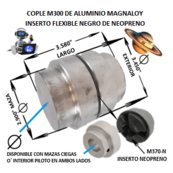 Product M300 COPLE MAGNALOY ALUMINIO INSERTO NEGRO EXTERIOR 3.450″ LARGO 3.580″ M300-N-COPLE-MAGNALOY-INSERTO-NEGRO-M370-N-OSUNA-BALERO-UNIVERSO-DE-REFACCIONES.png