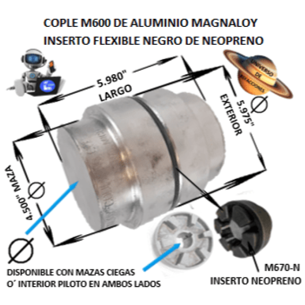 Product M600 MAGNALOY COPLE DE ALUMINIO INSERTO NEGRO EXTERIOR 5.975” LARGO 5.980 ″ M600-N-COPLE-MAGNALOY-INSERTO-NEGRO-M670-N-OSUNA-BALERO-UNIVERSO-DE-REFACCIONES.png